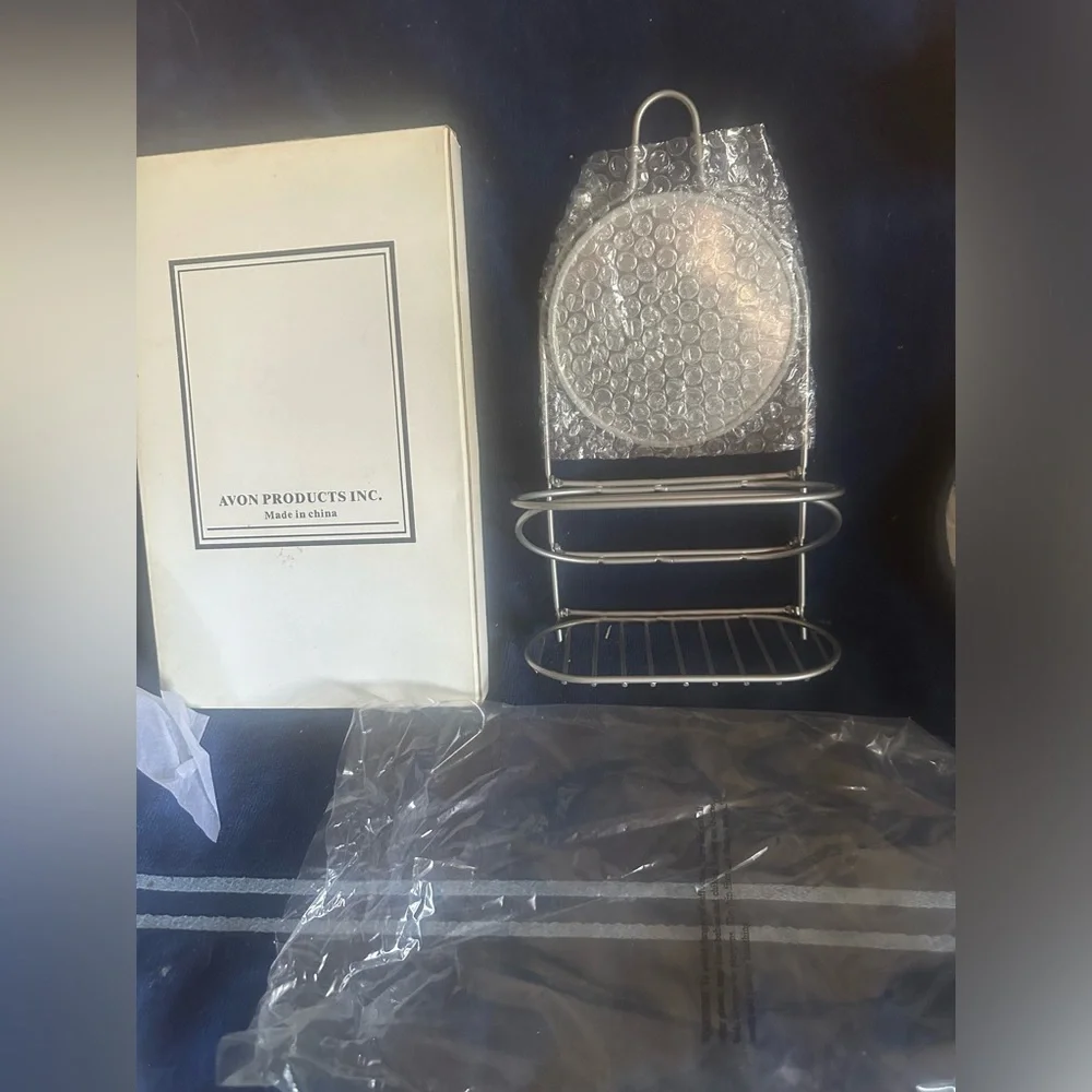 NIB Avon Wire Chrome Metal Folding Shower Caddy W/Mirror Bathroom Accessory